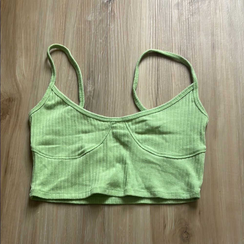Green Ribbed Crop Top